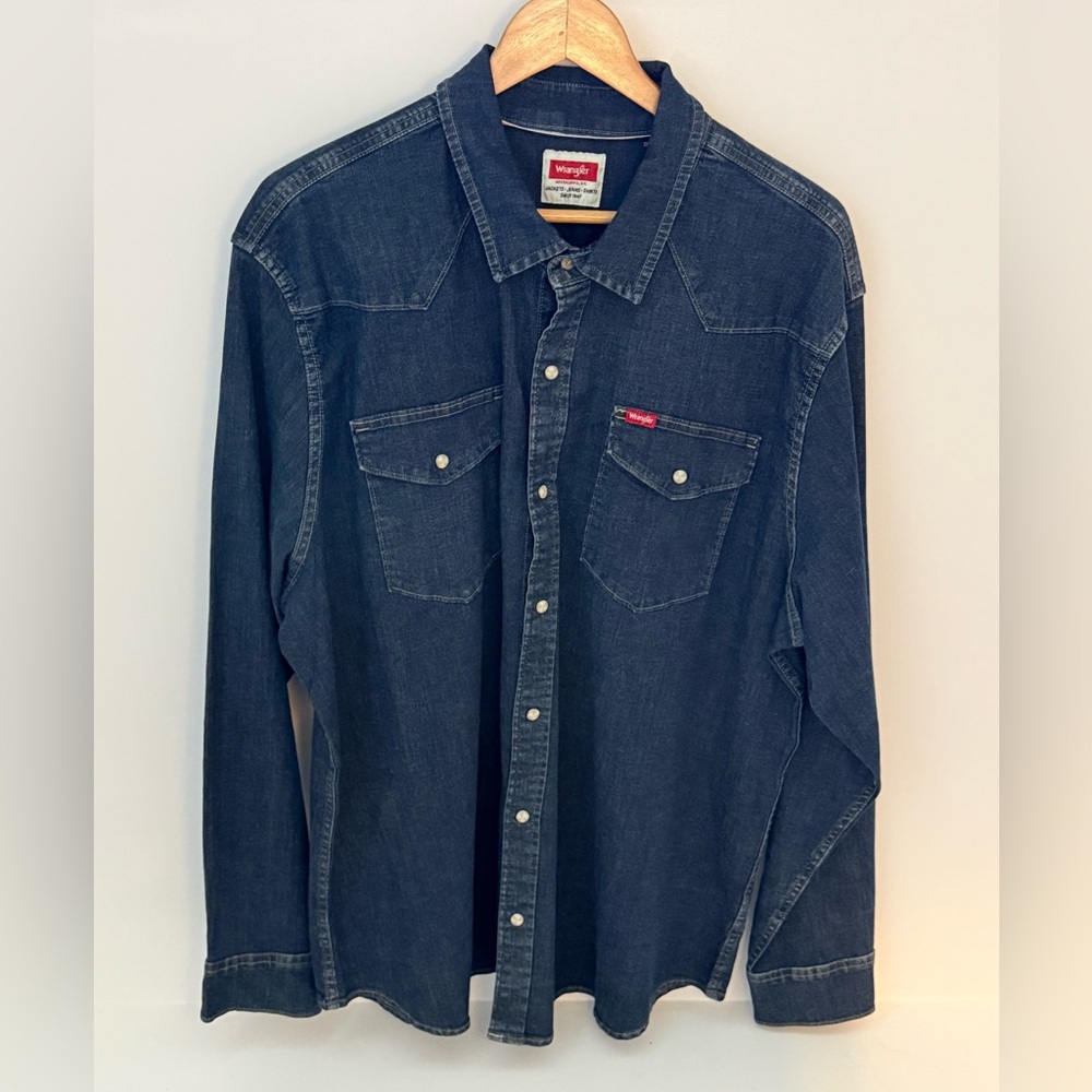 Wrangler Indigo Denim Western Button Up Pearl Snap XXL Shirt